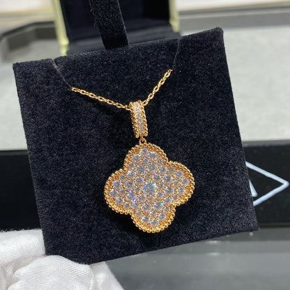[AuraEcho Jewelry]CLOVER 25MM LARGE PEDANT DIAMOND PAVED LONG NECKLACE