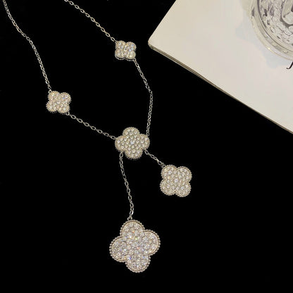 [AuraEcho Jewelry]CLOVER 5 MOTIFS SILVER DIAMONDS NECKLACE