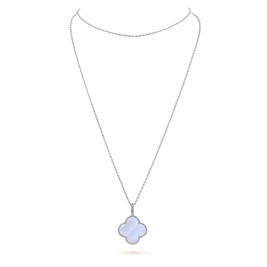 [AuraEcho Jewelry]CLOVER SILVER CHALCEDONY BIG CLOVER NECKLACE