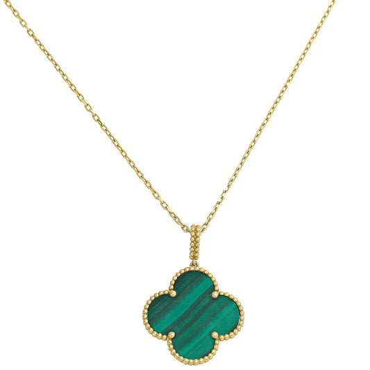 [AuraEcho Jewelry]CLOVER 25MM MALACHITE GOLD NECKLACE