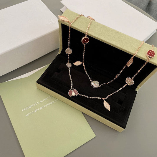 [AuraEcho Jewelry]LUCKY SPRING 15 MOTIFS ROSE GOLD NECKLACE