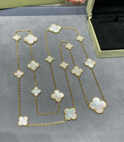[AuraEcho Jewelry]CLOVER 16 MOTIF WHITE MOP GOLD NECKLACE