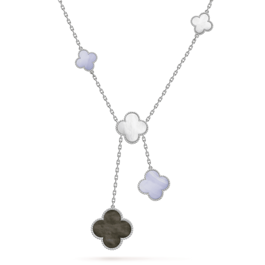 [AuraEcho Jewelry]CLOVER MOP CHALCEDONY NECKLACE SILVER 6 MOTIF