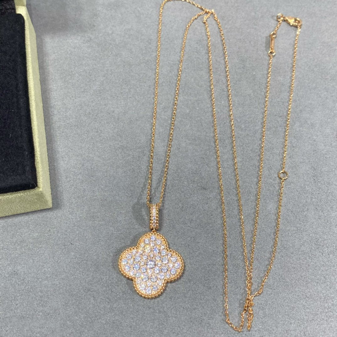 [AuraEcho Jewelry]CLOVER 25MM LARGE PEDANT DIAMOND PAVED LONG NECKLACE