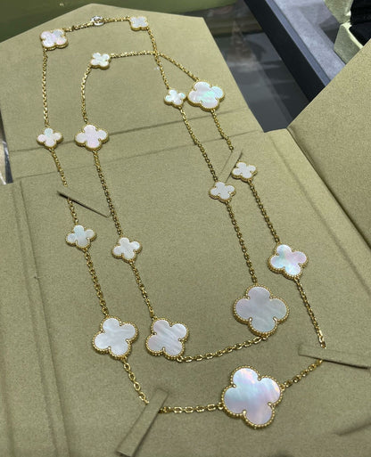 [AuraEcho Jewelry]CLOVER 16 MOTIF WHITE MOP GOLD NECKLACE