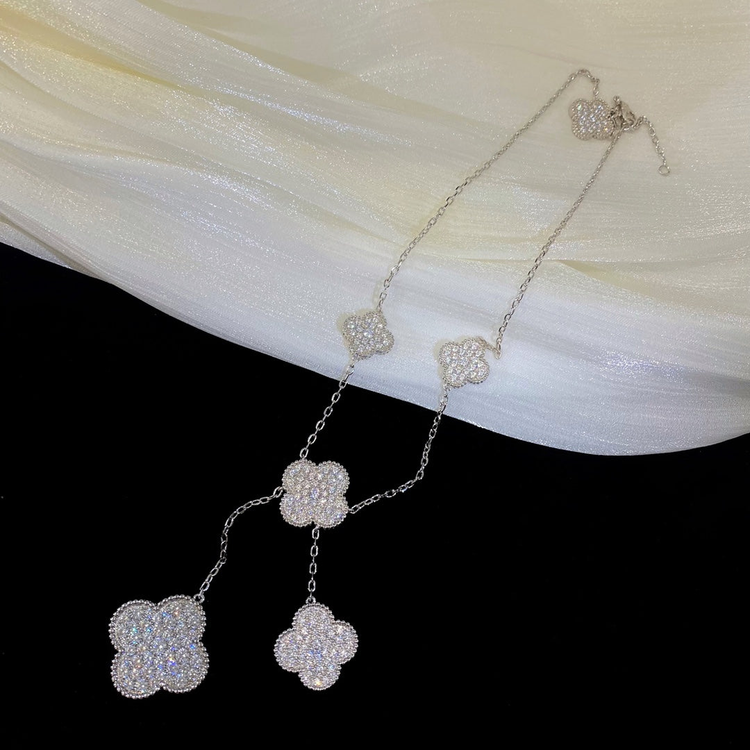 [AuraEcho Jewelry]CLOVER 5 MOTIFS SILVER DIAMONDS NECKLACE