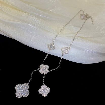 [AuraEcho Jewelry]CLOVER 5 MOTIFS SILVER DIAMONDS NECKLACE