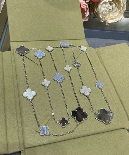 [AuraEcho Jewelry]CLOVER 16 MOTIF CHALCEDONY MOP SILVER NECKLACE
