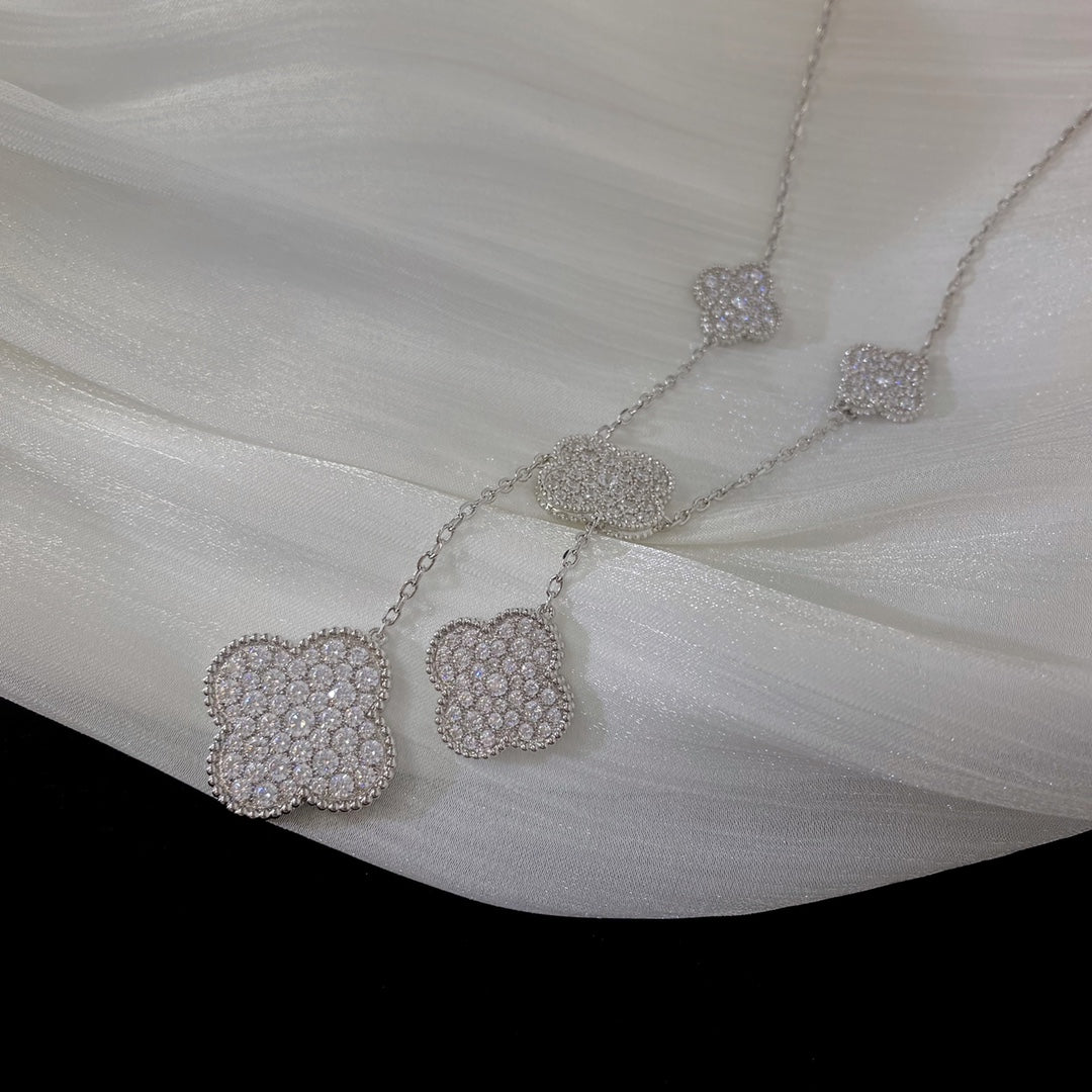[AuraEcho Jewelry]CLOVER 5 MOTIFS SILVER DIAMONDS NECKLACE