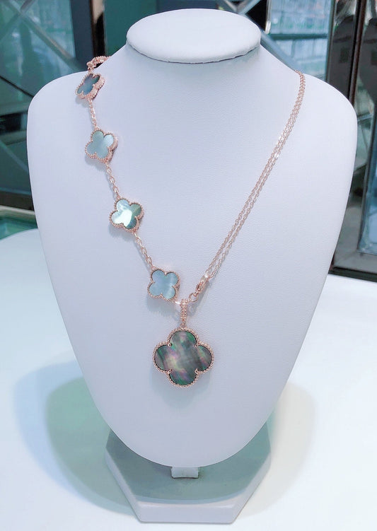 [AuraEcho Jewelry]COMBINED BRACELET 5 MOTIFS AND NECKLACE DARK MOP ROSE GOLD