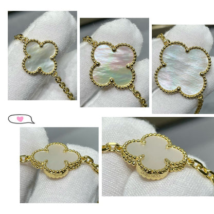 [AuraEcho Jewelry]CLOVER 16 MOTIF WHITE MOP GOLD NECKLACE