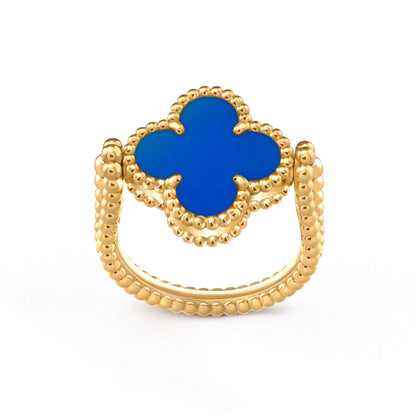 [AuraEcho Jewelry]CLOVER RIVERSIBLE BLUE AGATE RING