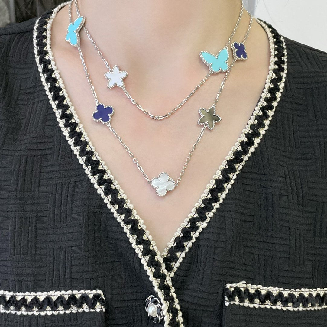 [AuraEcho Jewelry]LUCKY CLOVER SILVER 11 MOTIF NECKLACE