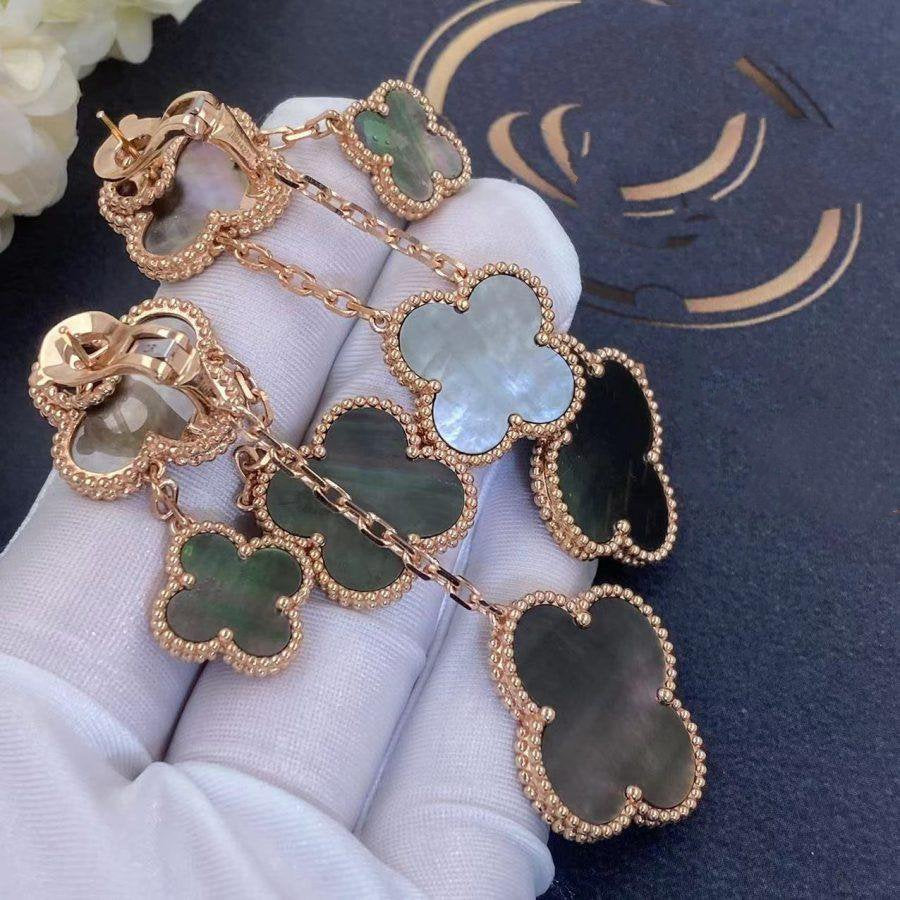 [AuraEcho Jewelry]CLOVER EARRINGS DARK MOP 4 MOTIFS ROSE GOLD