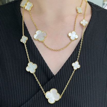 [AuraEcho Jewelry]CLOVER 16 MOTIF WHITE MOP GOLD NECKLACE