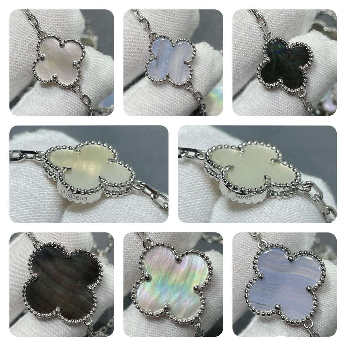 [AuraEcho Jewelry]CLOVER 16 MOTIF CHALCEDONY MOP SILVER NECKLACE