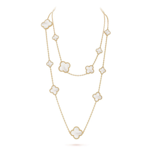 [AuraEcho Jewelry]CLOVER 16 MOTIF WHITE MOP GOLD NECKLACE