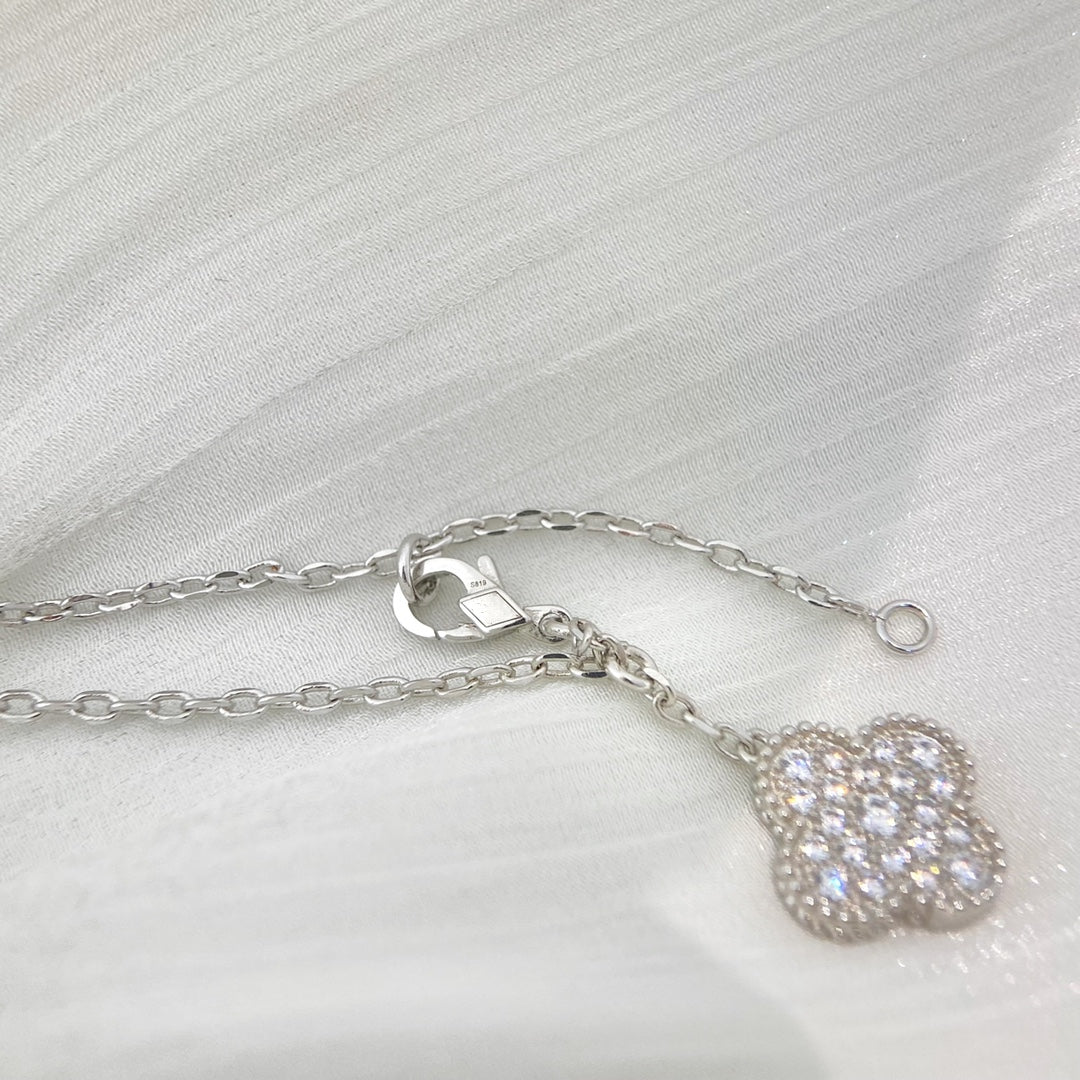 [AuraEcho Jewelry]CLOVER 5 MOTIFS SILVER DIAMONDS NECKLACE