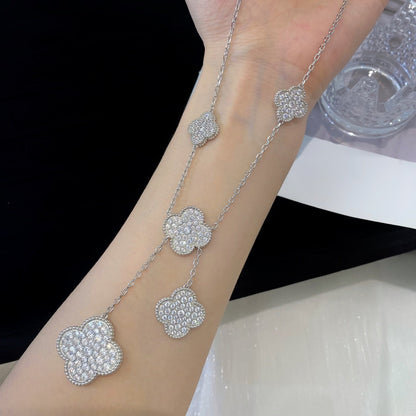 [AuraEcho Jewelry]CLOVER 5 MOTIFS SILVER DIAMONDS NECKLACE