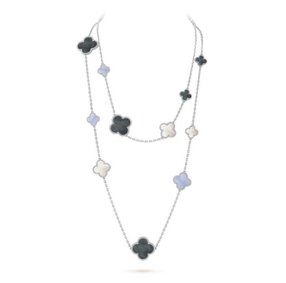 [AuraEcho Jewelry]CLOVER 16 MOTIF CHALCEDONY MOP SILVER NECKLACE