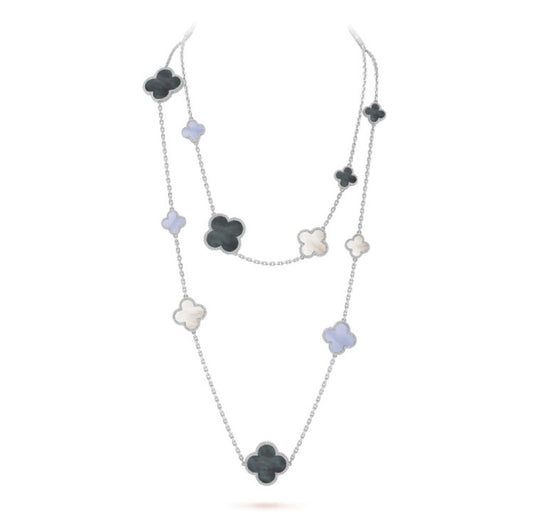 [AuraEcho Jewelry]CLOVER 16 MOTIF CHALCEDONY MOP SILVER NECKLACE