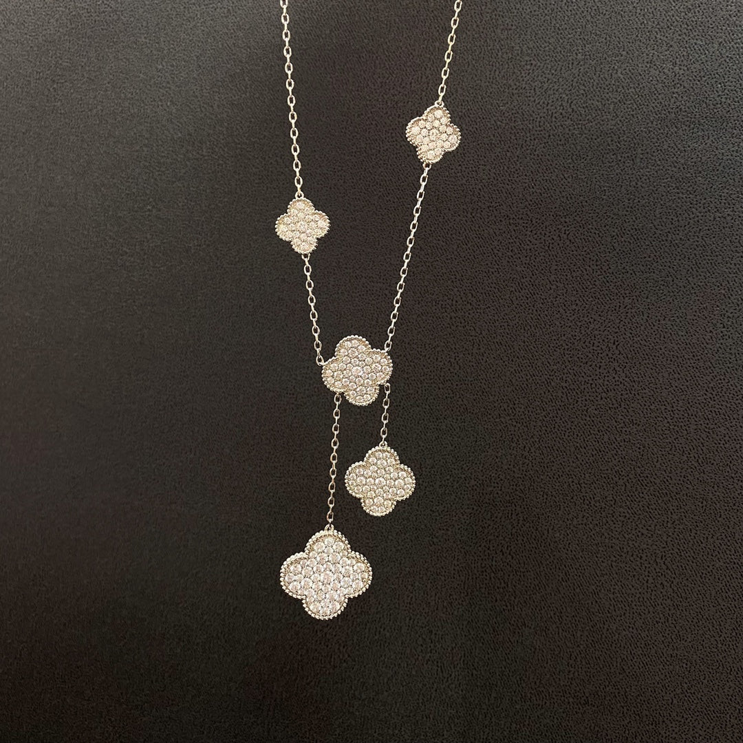 [AuraEcho Jewelry]CLOVER 5 MOTIFS SILVER DIAMONDS NECKLACE