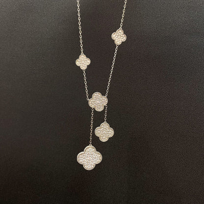 [AuraEcho Jewelry]CLOVER 5 MOTIFS SILVER DIAMONDS NECKLACE