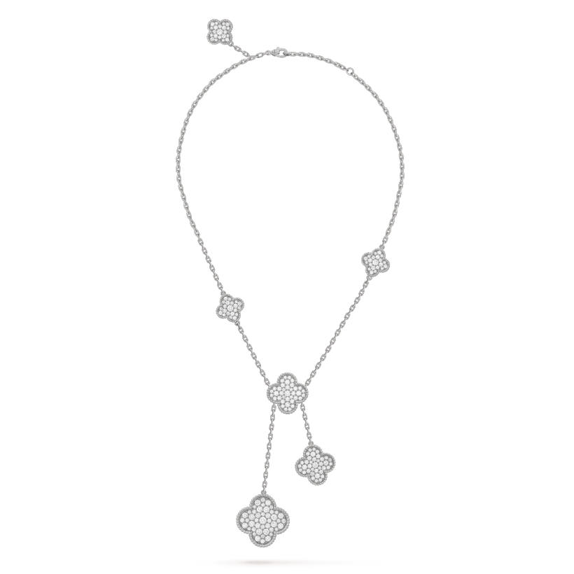 [AuraEcho Jewelry]CLOVER 5 MOTIFS SILVER DIAMONDS NECKLACE