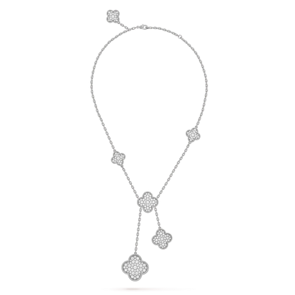 [AuraEcho Jewelry]CLOVER 5 MOTIFS SILVER DIAMONDS NECKLACE
