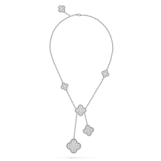 [AuraEcho Jewelry]CLOVER 5 MOTIFS SILVER DIAMONDS NECKLACE