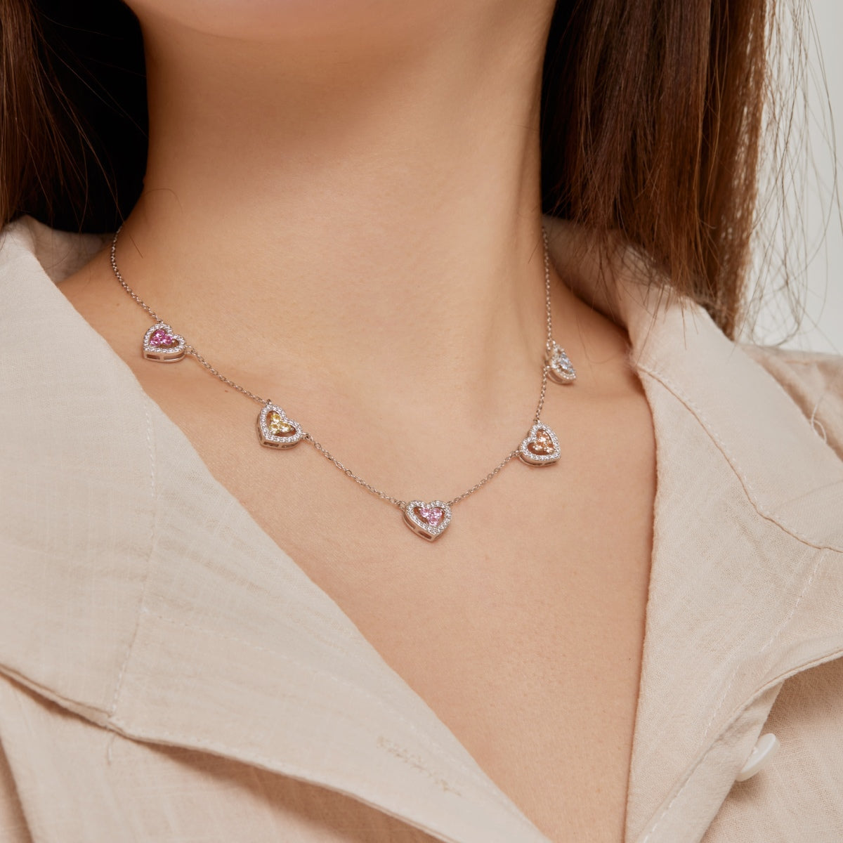 [AuraEcho]Sparkling Five Heart Necklace