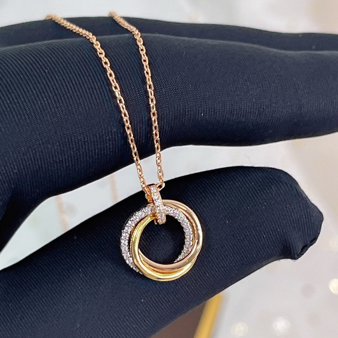 [AuraEcho Jewelry]TRINITY NECKLACE SILVER GOLD PINK GOLD DIAMONDS