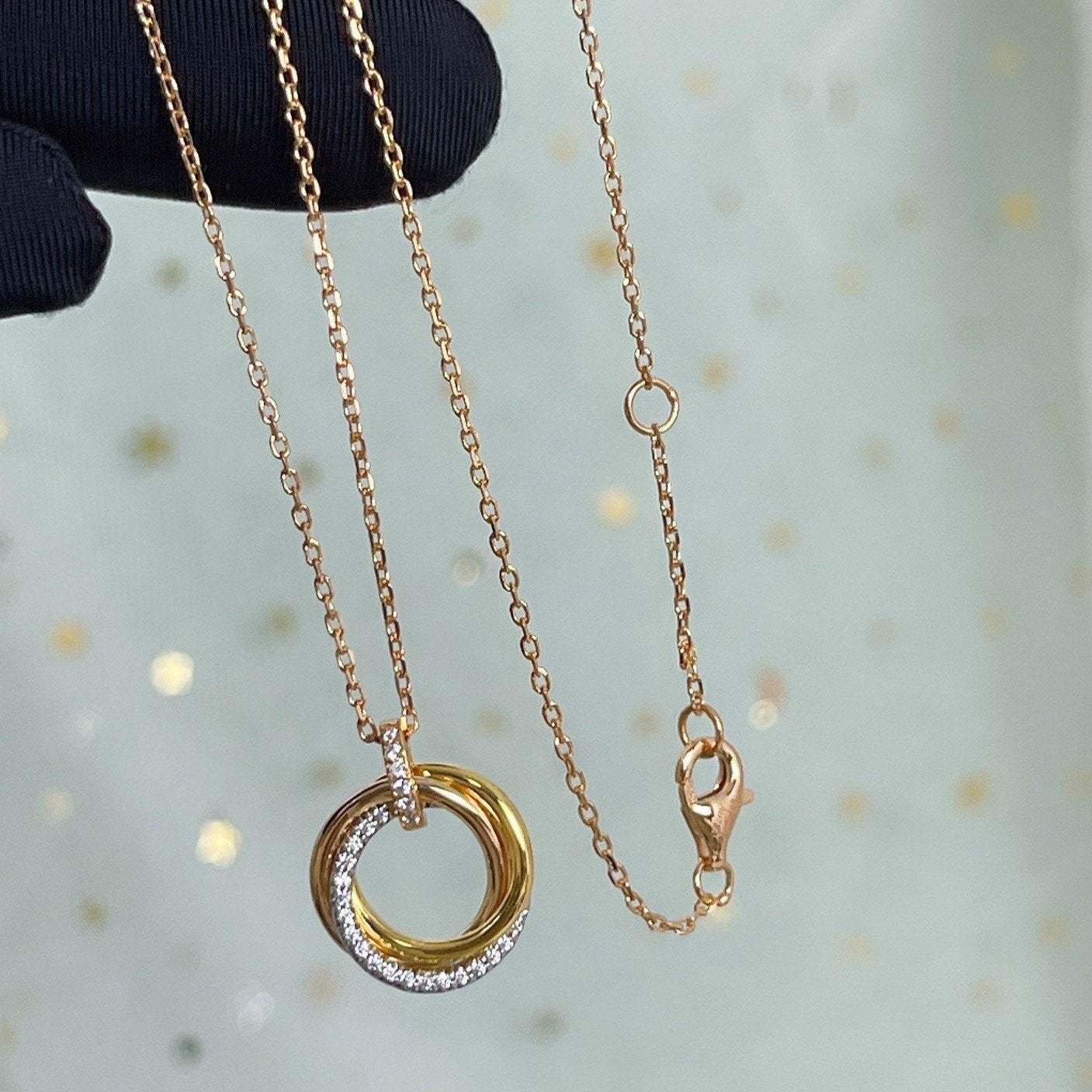 [AuraEcho Jewelry]TRINITY NECKLACE SILVER GOLD PINK GOLD DIAMONDS