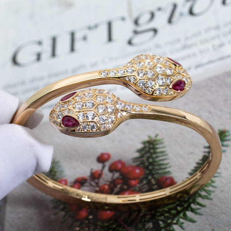 [AuraEcho Jewelry]SERPENTI BRACELET PINK GOLD DIAMOND DOUBLE SNAKE