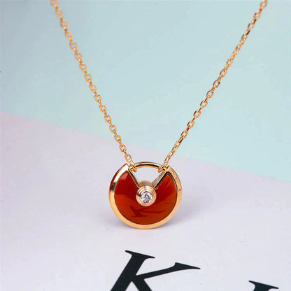 [AuraEcho Jewelry]AMULETTE GOLD CARNELIAN ONYX NECKLACE