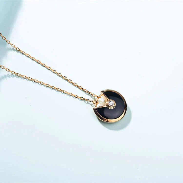 [AuraEcho Jewelry]AMULETTE GOLD CARNELIAN ONYX NECKLACE