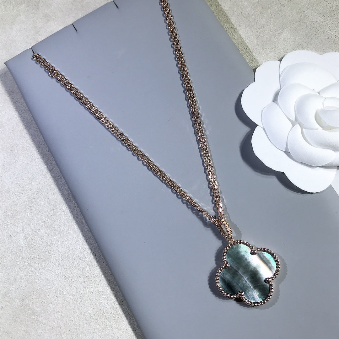 [AuraEcho]CLOVER 25MM GOLD DARK MOP BIG CLOVER NECKLACE