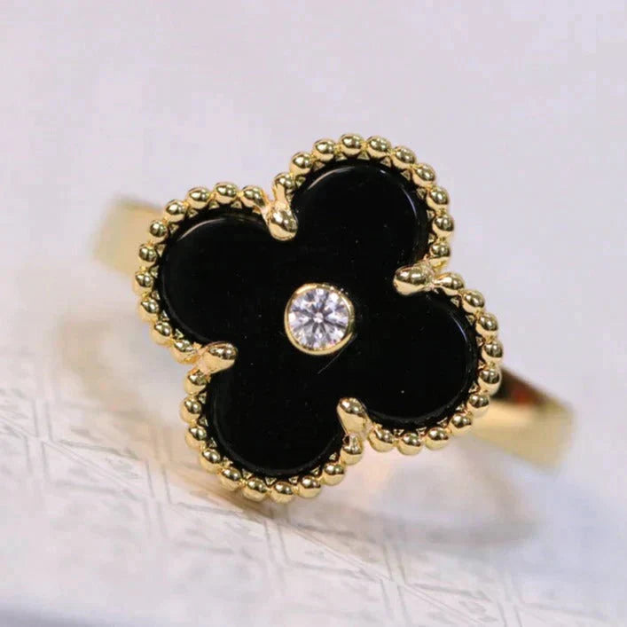 [AuraEcho Jewelry]CLOVER ONYX RING GOLD DIAMOND
