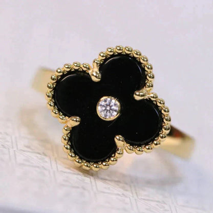 [AuraEcho Jewelry]CLOVER ONYX RING GOLD DIAMOND