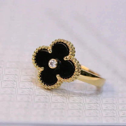 [AuraEcho Jewelry]CLOVER ONYX RING GOLD DIAMOND