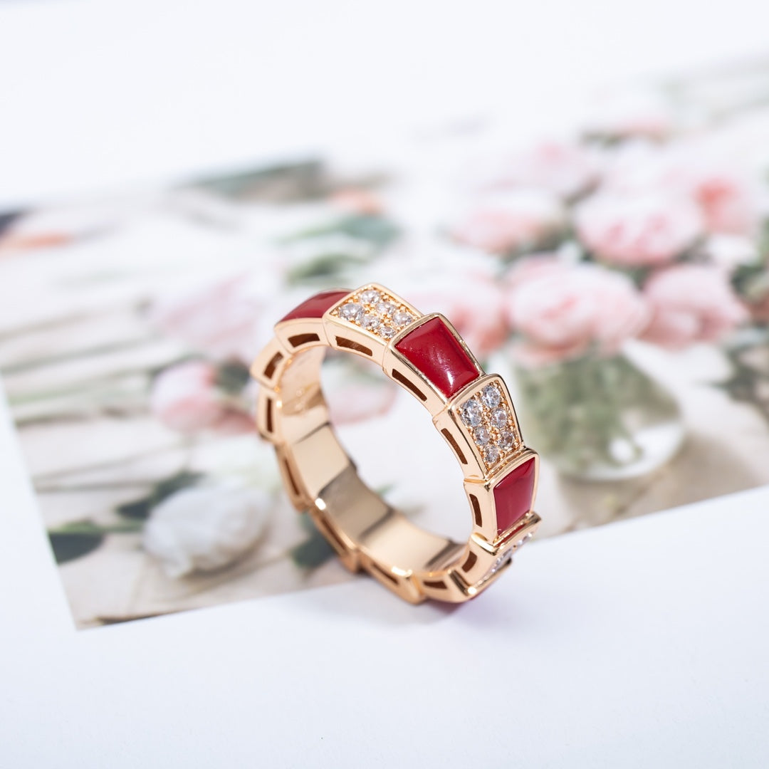[AuraEcho]SERPENTI RING PINK GOLD CARNELIAN DIAMOND PAVED 4MM