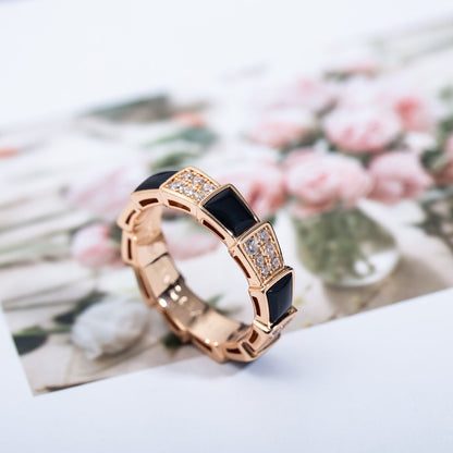 [AuraEcho]SERPENTI RING PINK GOLD BLACK MOP DIAMOND PAVED 4MM