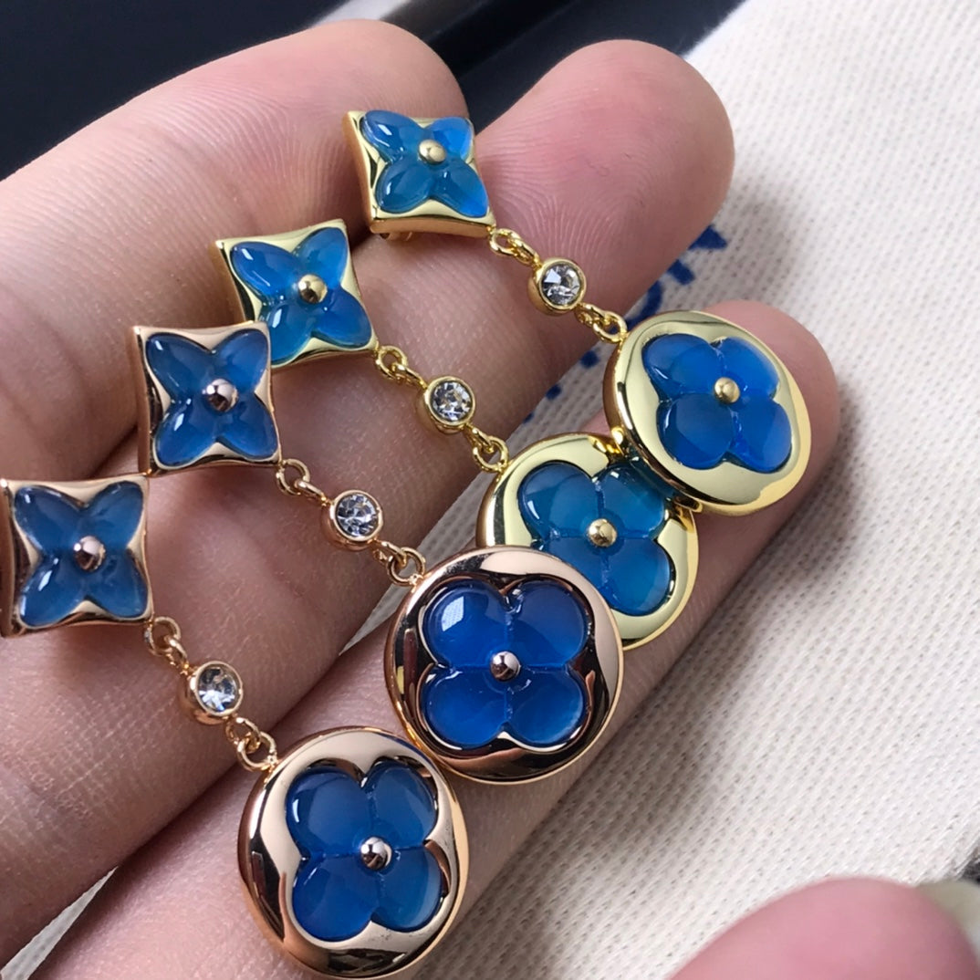 [AuraEcho]STAR AND SUN AGATE DIAMOND EARRINGS
