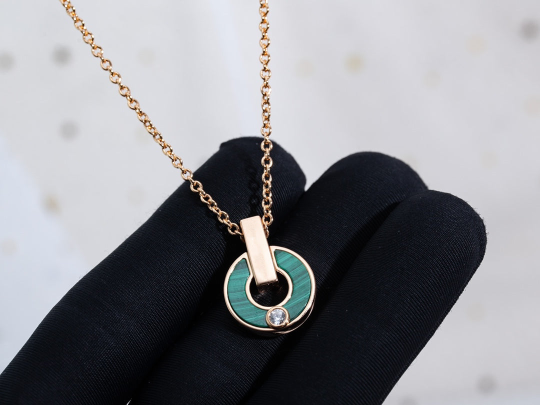 [AuraEcho Jewelry]GARI NECKLACE PINK GOLD MALACHITE
