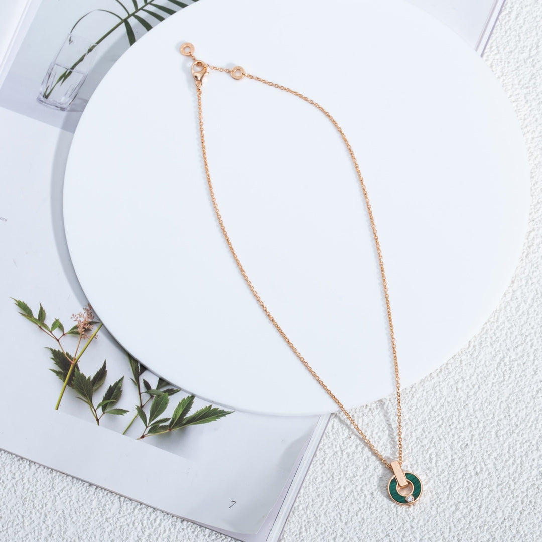 [AuraEcho Jewelry]GARI NECKLACE PINK GOLD MALACHITE