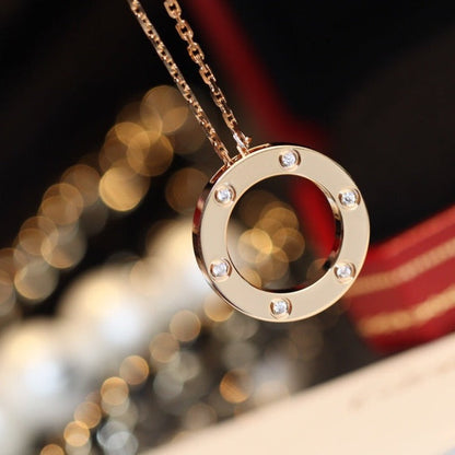 [AuraEcho Jewelry]LOVE NECKLACE 16MM 6 DIAMONDS PINK GOLD