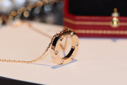 [AuraEcho Jewelry]LOVE NECKLACE 16MM 6 DIAMONDS PINK GOLD