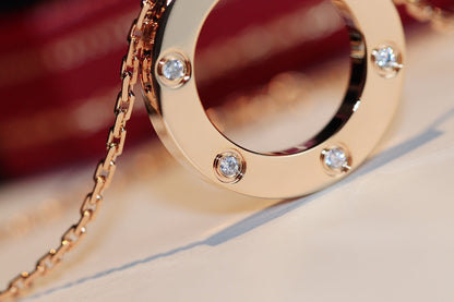 [AuraEcho Jewelry]LOVE NECKLACE 16MM 6 DIAMONDS PINK GOLD