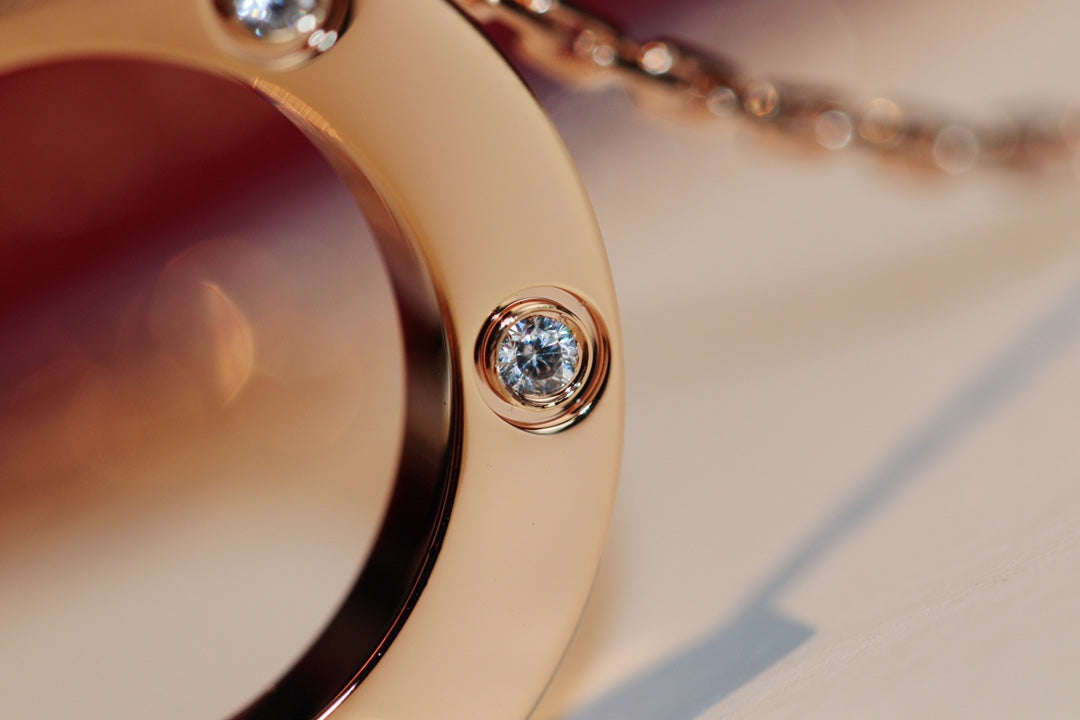 [AuraEcho Jewelry]LOVE NECKLACE 16MM 6 DIAMONDS PINK GOLD