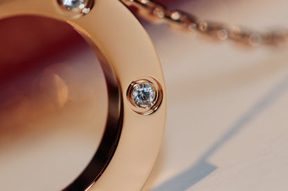 [AuraEcho Jewelry]LOVE NECKLACE 16MM 6 DIAMONDS PINK GOLD
